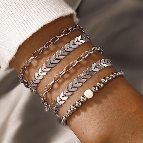 Jewelry - 5-6PCS Dainty Gold Silver Chain Bracelets